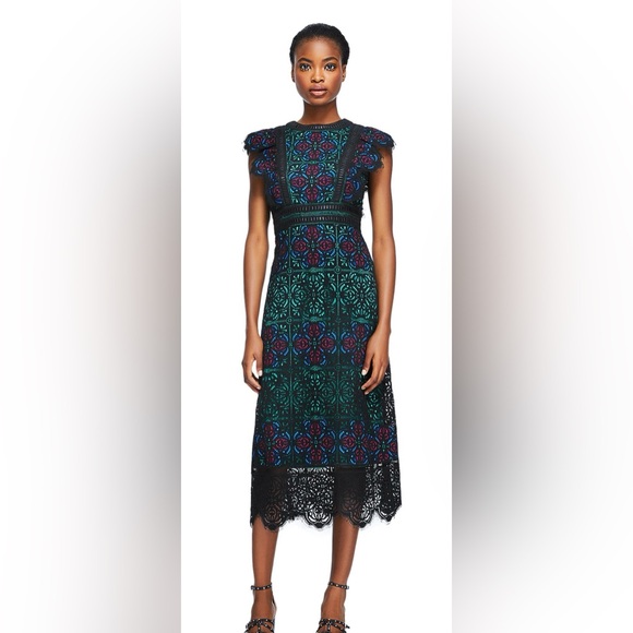 Tadashi Shoji Dresses & Skirts - Tadashi Shoji Lacroix Tea Length Dress Size 14‎ Embroidered